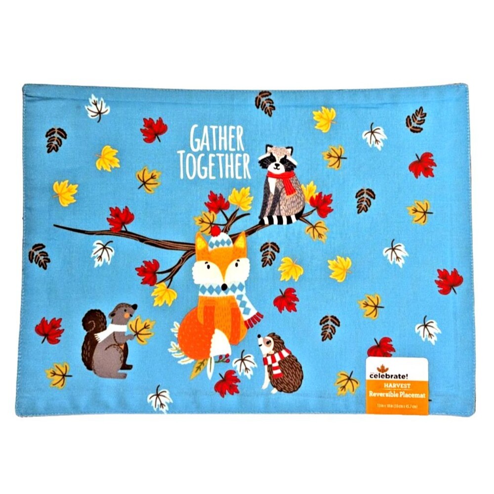 Fall Gather Together Forest Pals Placemat 1pc Fox Racoon Hedgehog Squirrel Gift